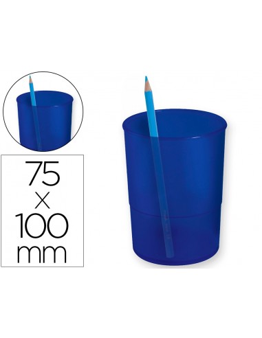 Cubilete portalapices q-connect azul translucido plastico redondo diametro 75 mm alto 100 mm
