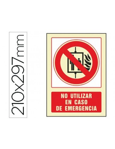 Pictograma syssa señal de no utilizar en caso de incendio en pvc fotoluminiscente 210x297 mm