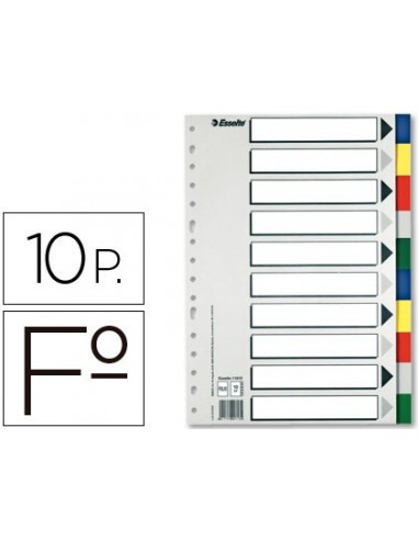 Separador esselte plastico juego de 10 separadores folio con 5 colores multitaladro