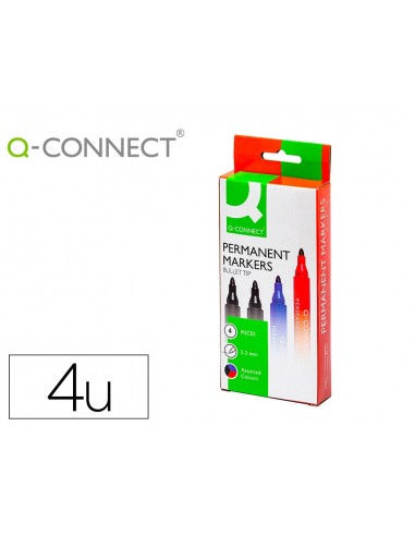 Rotulador q-connect marcador permanente estuche de 4 colores surtidos punta redonda 3 mm