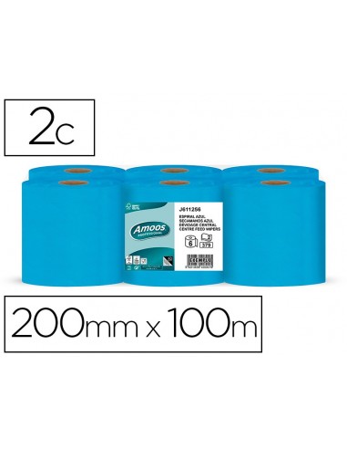 Papel secamanos amoos 2 capas professional 200 mm x 125 mt color azul paquete de 6 rollos