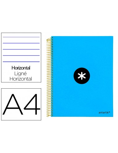 Cuaderno espiral liderpapel a4 micro antartik tapa forrada 120h 100 gr horizontal 5 bandas 4 taladros color azul