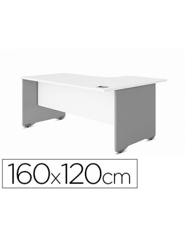 Mesa rocada serie work 160x120 cm derecha acabado ab04 aluminio/blanco