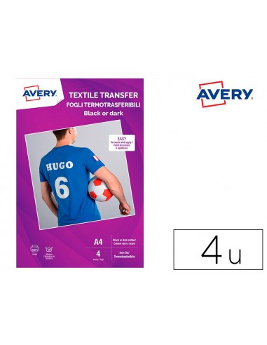 Papel transfer avery algodon oscuros ink-jet din a4 pack de 4 hoja